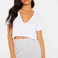 Women's Basic White V Neck Crop T Shirt - Size 14