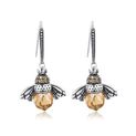 BISAER 925 Sterling Silver Bee Drop Earrings with Yellow Zircon - Luxury Fine Jewelry for Women (ECE149)