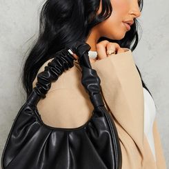 Women's Black Extreme Ruched Handle Shoulder Bag