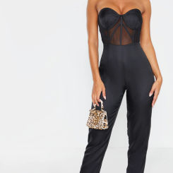 Black Bandeau Mesh Insert Cup Detail Jumpsuit