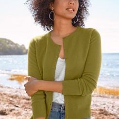 Cashmere Retro Cardigan Sweater - L(12-14) - Seabreeze