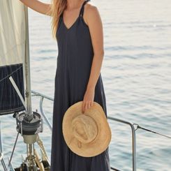 Crinkled Cotton Gauze Long Cover-Up Dress by Garnet Hill - XL(16-18) - Deep Navy