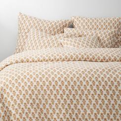 Artful Pattern Relaxed-Linen Duvet Cover - Twin - Gold Floral