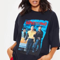 Black Oversized Boyz N the Hood Print T Shirt