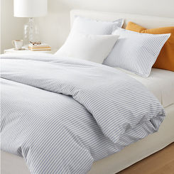 Covers - Flannel - Cozy Ticking Organic Cotton Flannel Duvet Cover - Double/Queen - 88" x 94" - Ink Blue
