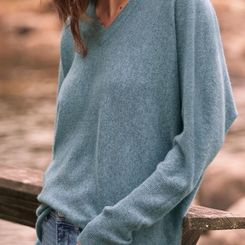 Cashmere V Neck Pullover Sweater - L(12-14) - Navy