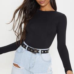 Women's Black Basic Longsleeve Fitted T Shirt - Size 8