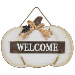 Whitewash Welcome Pumpkin Wall Decor