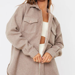 Women's Camel Woven Longline Shacket - Size 16