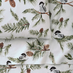 Chickadee and Pine Organic Cotton Flannel Sheets - Queen - Pine