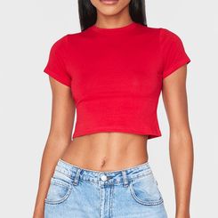 Basic Red Short Sleeve Crop T Shirt