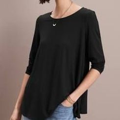 EILEEN FISHER Fine TENCEL-Jersey Jewel-Neck Top Petite - PP(2-4) - Black
