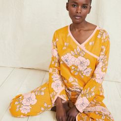 Asian Wrap Organic Cotton Pajamas - M(8-10) - Golden Roses