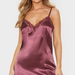 PrettyLittleThing - Women's Pink Lace Trim Satin Nightie - Size 6