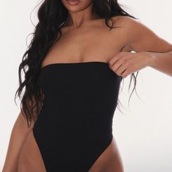 Basic Black Cotton Blend Bandeau Bodysuit