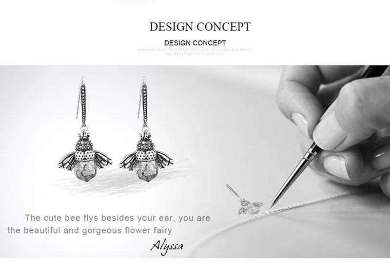 Description Picture 2 of itemBISAER 925 Sterling Silver Bee Drop Earrings with Yellow Zircon - Luxury Fine Jewelry for Women (ECE149)