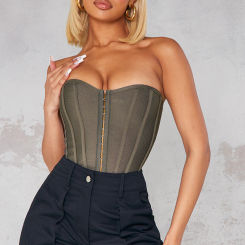 Moss Khaki Bandage Hook And Eye Structured Corset
