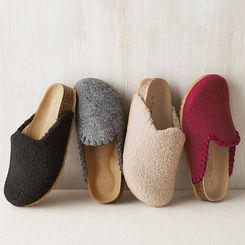 Boiled Wool Slipper Mules - 8 - Gray Heather Whipstitch
