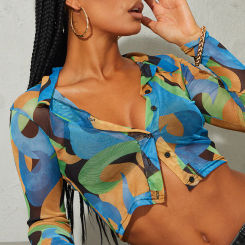 Blue Swirl Print Mesh Shirt