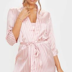 Women's Pink Stripe Satin Robe - Size L