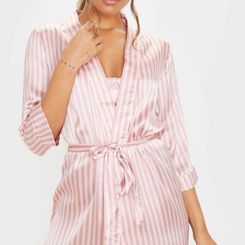 Women's Pink Stripe Satin Robe - Size L