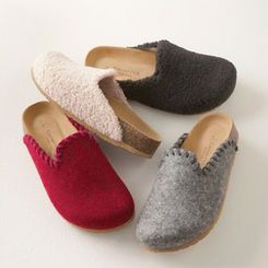 Boiled Wool Slipper Mules - 10 - Cherry Heather Whipstitch