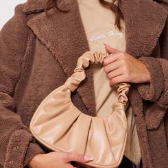 Tan Extreme Ruched Handle Shoulder Bag