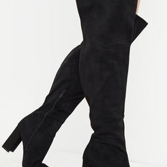Women's Black Wide Fit Block Heel Thigh High Boot - Size 8