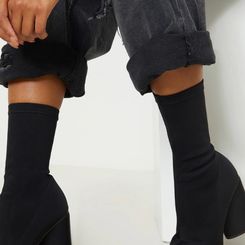 Women's Black Chunky Block Heel Sock Boot - Size 7