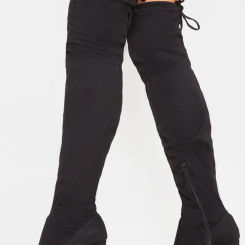 Bess Black Faux Suede Heel Thigh Boots