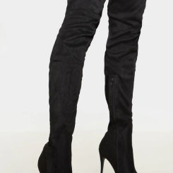 Emmi Black Faux Suede Extreme Thigh High Heeled Boots