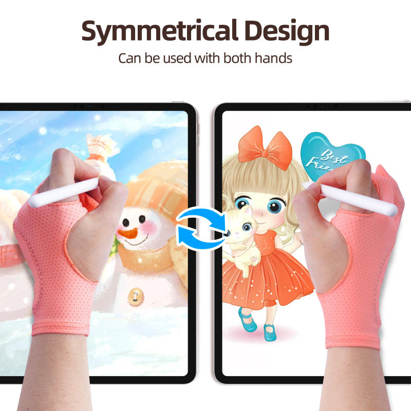 Description Picture 3 of item1PC Pink Drawing Glove for Any Graphics Drawing Table 2 finger Anti-Fouling Right And Left Hand Drawing Gloves Artist