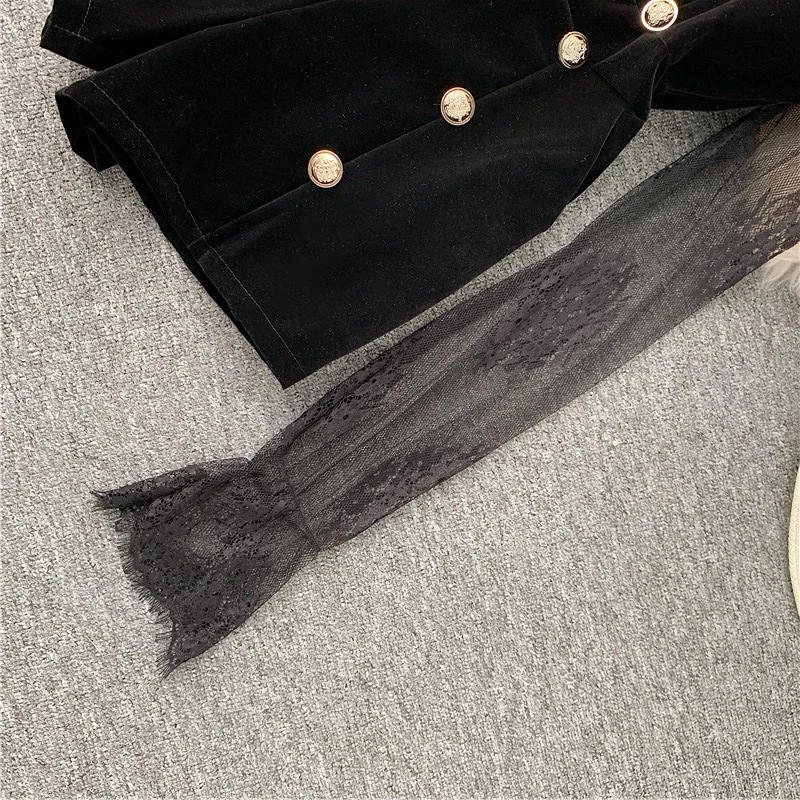 Description Picture 5 of itemGagaok High Street Two Piece Set Women Stand Collar Lace Shirt Waist Slim Chic Button Jumpsuit Korean 2 Piece Sets Sexy Top