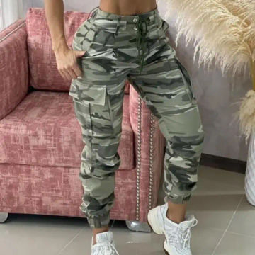 Camouflage Print Drawstring Pocket Design Cargo Pants 2022 Newfashion Women's Bottom