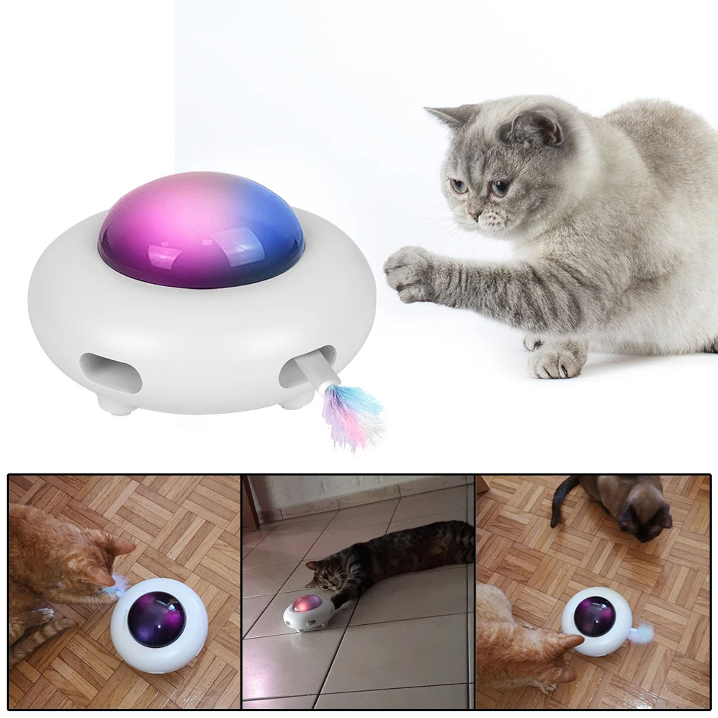 Description Picture 3 of itemUFO Pet Turntable Catching Replaceable Feather USB Charging Interactive Electric Cat Toy Cat Entertainment Toys Automatic