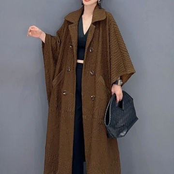 Vefadisa 2023 Autumn New Women Personalized Fashion Big Polo Collar Heavy Industry Solid Color Cardigan Coat Windbreak ZY2785