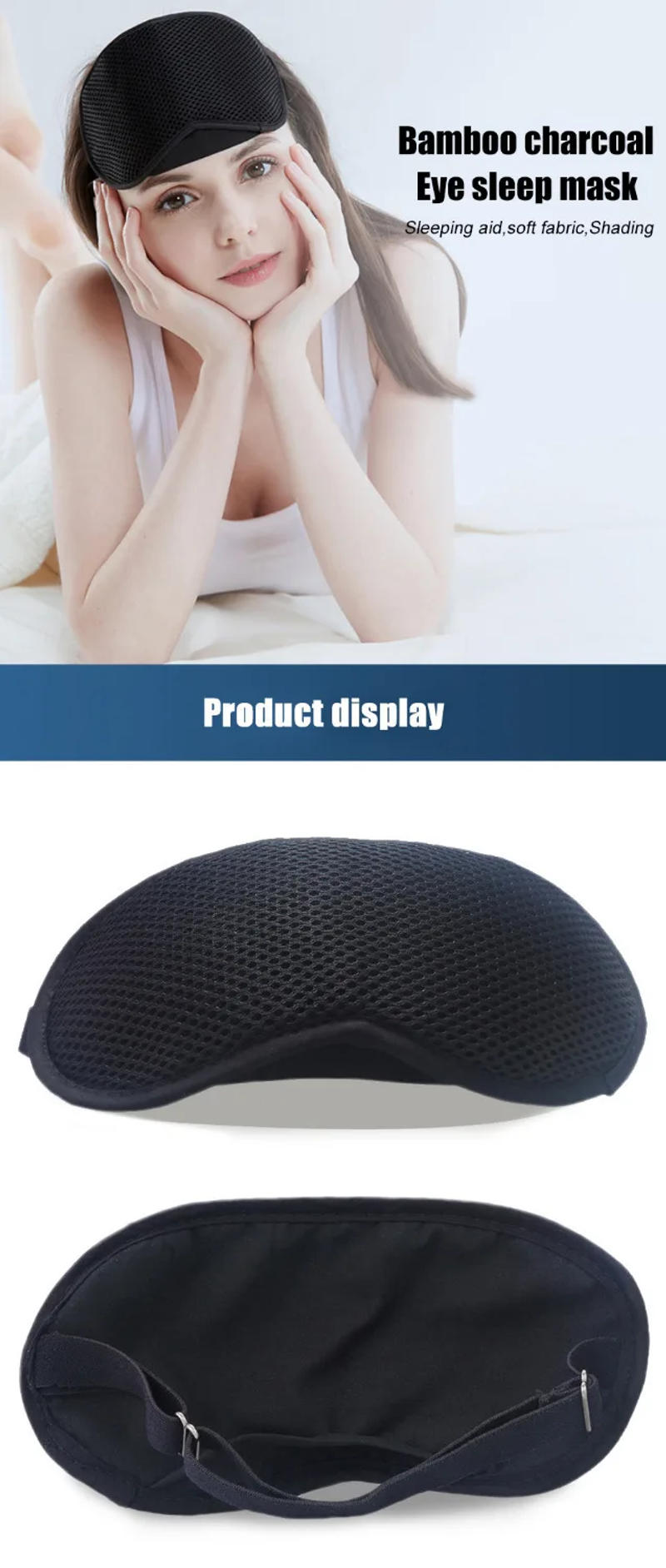 Description Picture 2 of itemBamboo Charcoal Sleep Eye Mask For Travel Rest Length Adjustable Sleeping Aid Blindfold Bandage Eyepatch Gift For Man Women