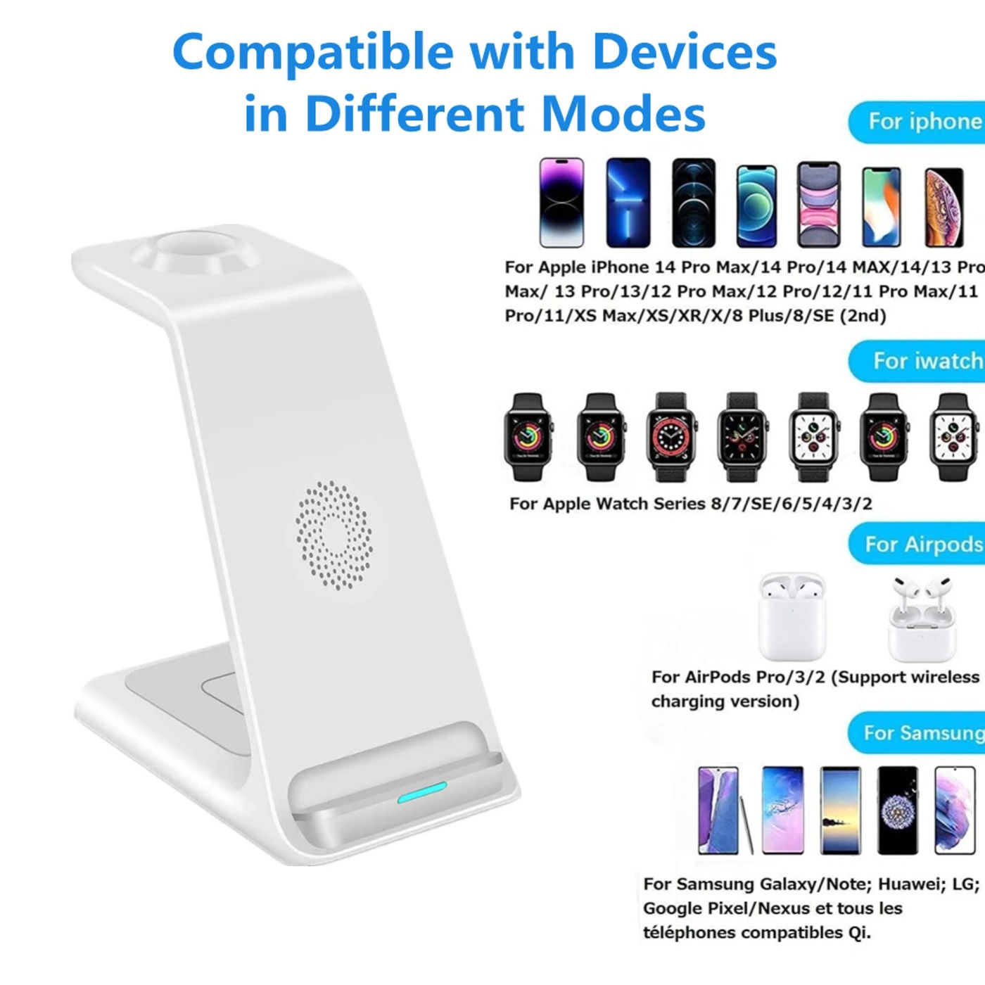 Description Picture 3 of item3 in 1 20W  Wireless Charger Stand Dock For Apple Watch 7 AirPods iPhone 14 13 12 11 XS XR X 8 Induction Fast Charger Station