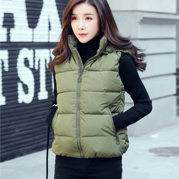 Herstory 2023 Spring Hooded Women Cotton Vest Autumn Casual Warm Thick Waistcoat Sleeveless Solid Removable Hat Vest