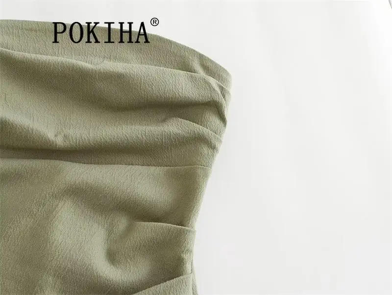 Description Picture 6 of itemPokiha Summer Women 2023 Chic Ruched Elegant Tube Tight Holiday  Evening Gown Dress Casual Bodycon Strapless Split Dresses Trend