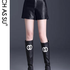 Women Coffee PU Leather Shorts Autumn Winter High Waist Lady Elegant Sexy Pocket Short Motorcycle Punk Black Straight Pants 1688