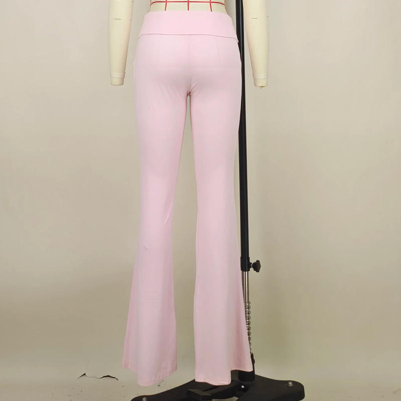 Description Picture 5 of itemWomen's Solid Woman Pants Slim Fitting High Waisted Streetwear Casual Flare Pants Women Clothes Full Length Capris Trousers