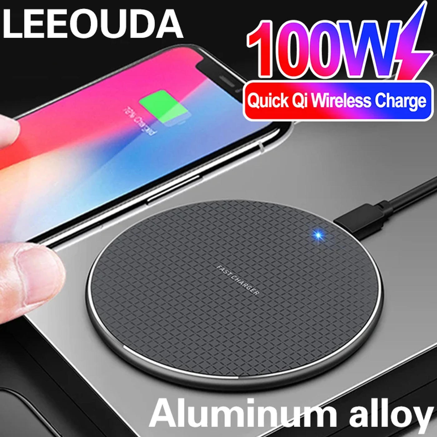 Description Picture 2 of item100W Wireless Charger for iPhone15 14 13 12 Xs Max X XR Plus Super Fast Charging Pad for Ulefone Doogee Samsung Note 9 Note S21