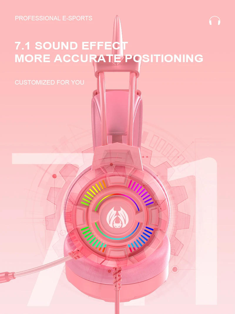 Description Picture 6 of itemWired Gaming Headset Pink Cat Ears RGB Backlight Over-Ear Headphone Noise Cancelling Mic Surround Sound Headset For Laptop