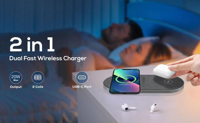 Description Picture 2 of item40W Fast Dual 2 in 1 Wireless Charger Pad for Airpods 3 Pro iPhone 8 X XS XR 11 12 13 14 15 Samsung S23 S22 Induction Charging