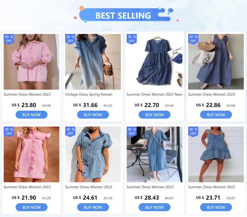 Description Picture 2 of itemBlack Dress Women 2023 Spring Summer Vintage Dress Solid Female Fashion Casual Blue Dress O-Neck Clothes Pullover Streetwear