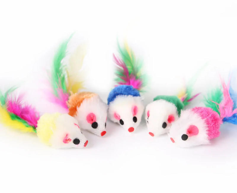 Description Picture 2 of item10Pcs/Pack Cat Toys False Mouse Pet Cat Toys Mini Funny Playing Toys For Cats with Colorful Feather Plush Mini Mouse Toys