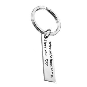 Chic Drive Safe Handsome Printed Bar Type Pendant Couple Key Ring Keychain Gift