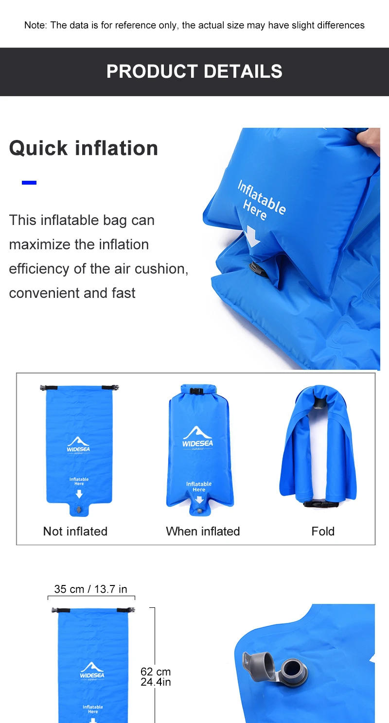 Description Picture 3 of itemWidesea Camping Inflatable Bag Ultralight Portable Folding Air Bag for Sleeping Pad Mattresses Outdoor Mat Hiking Trekking