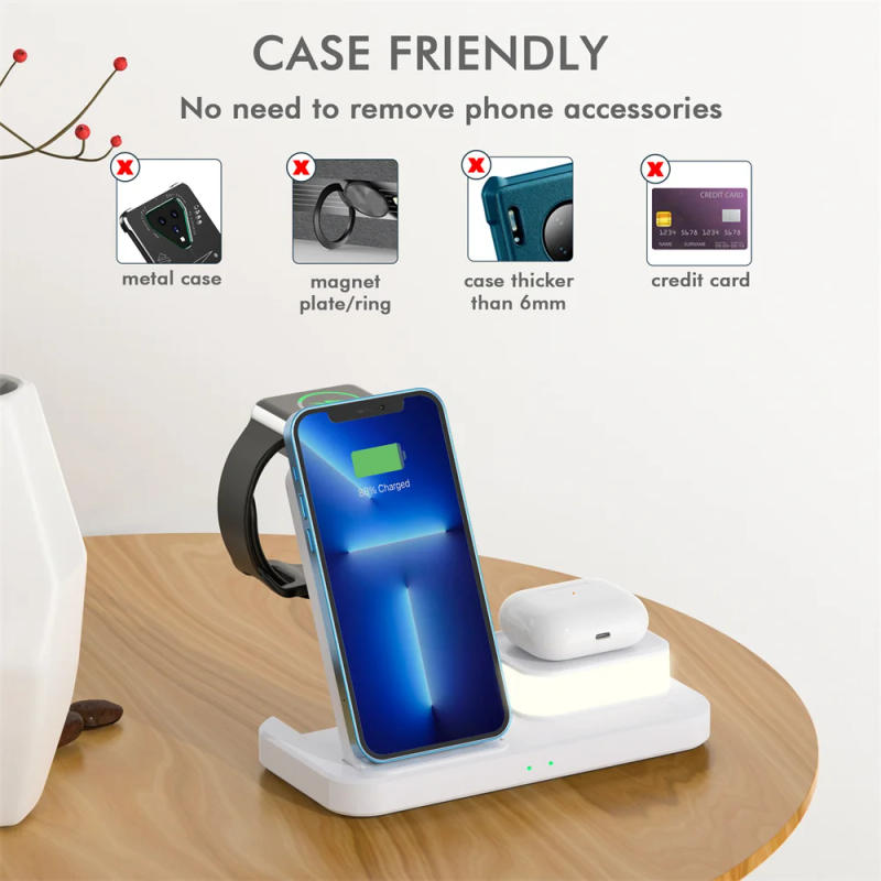 Description Picture 5 of item20W Qi Fast Wireless Chargers Stand For iPhone 13pro/12/11/XR Apple Watch 7/6/5 3 in 1 Foldable with Light Charging Dock Station